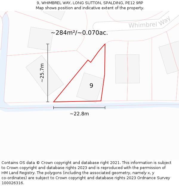 9, WHIMBREL WAY, LONG SUTTON, SPALDING, PE12 9RP: Plot and title map