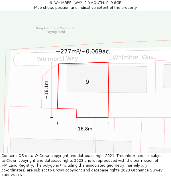 9, WHIMBREL WAY, PLYMOUTH, PL9 8GR: Plot and title map