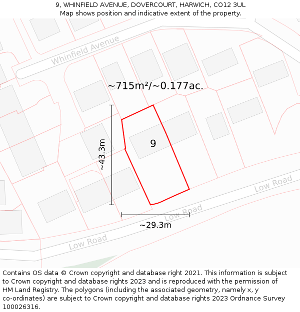 9, WHINFIELD AVENUE, DOVERCOURT, HARWICH, CO12 3UL: Plot and title map