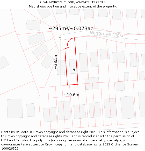 9, WHINGROVE CLOSE, WINGATE, TS28 5LL: Plot and title map