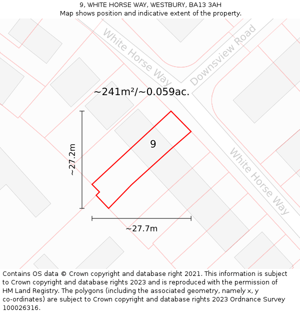 9, WHITE HORSE WAY, WESTBURY, BA13 3AH: Plot and title map