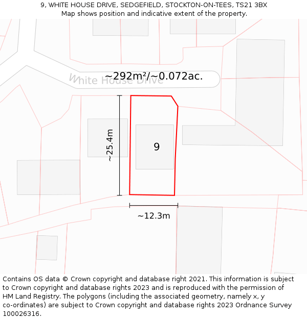 9, WHITE HOUSE DRIVE, SEDGEFIELD, STOCKTON-ON-TEES, TS21 3BX: Plot and title map