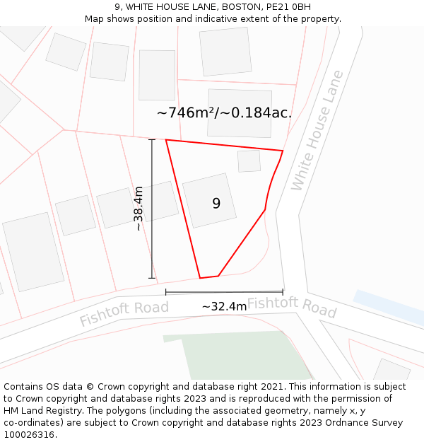 9, WHITE HOUSE LANE, BOSTON, PE21 0BH: Plot and title map