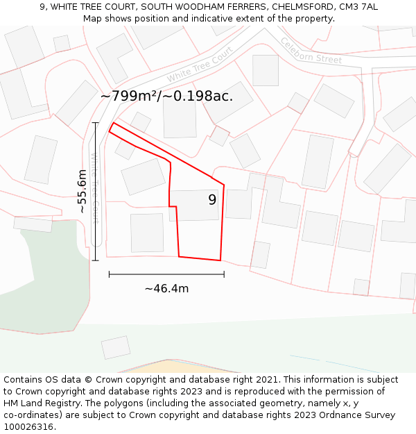 9, WHITE TREE COURT, SOUTH WOODHAM FERRERS, CHELMSFORD, CM3 7AL: Plot and title map