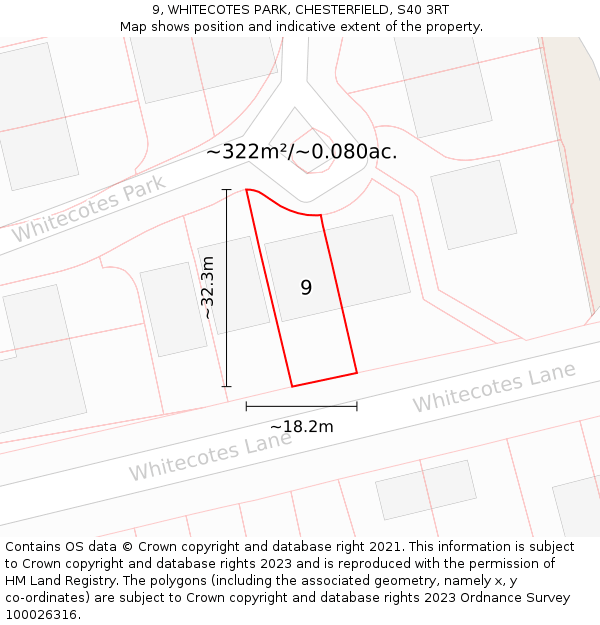 9, WHITECOTES PARK, CHESTERFIELD, S40 3RT: Plot and title map