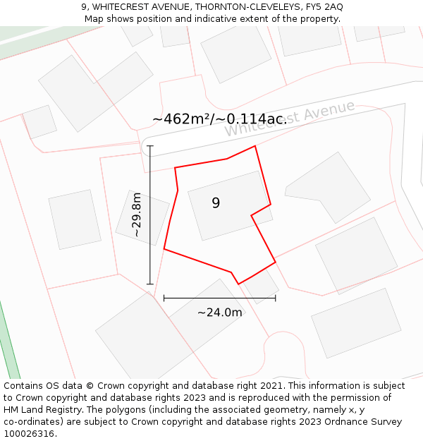 9, WHITECREST AVENUE, THORNTON-CLEVELEYS, FY5 2AQ: Plot and title map