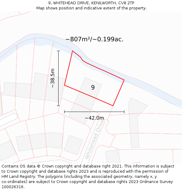 9, WHITEHEAD DRIVE, KENILWORTH, CV8 2TP: Plot and title map