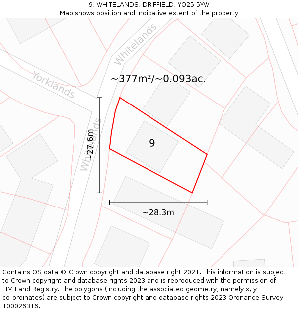 9, WHITELANDS, DRIFFIELD, YO25 5YW: Plot and title map