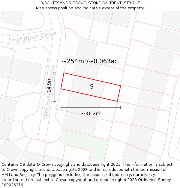 9, WHITESANDS GROVE, STOKE-ON-TRENT, ST3 7HT: Plot and title map