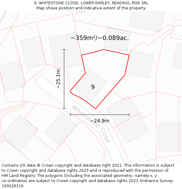 9, WHITESTONE CLOSE, LOWER EARLEY, READING, RG6 3AL: Plot and title map