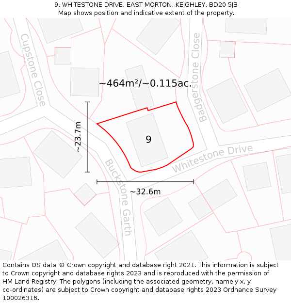 9, WHITESTONE DRIVE, EAST MORTON, KEIGHLEY, BD20 5JB: Plot and title map