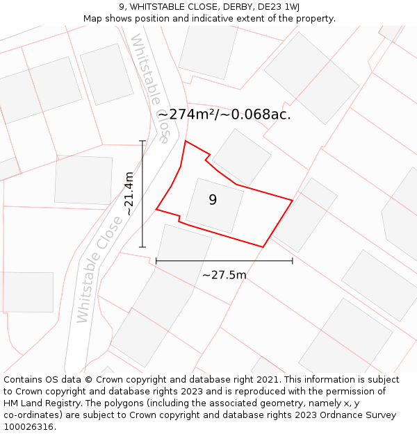 9, WHITSTABLE CLOSE, DERBY, DE23 1WJ: Plot and title map