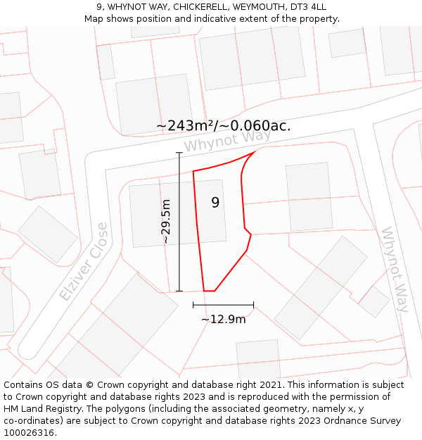 9, WHYNOT WAY, CHICKERELL, WEYMOUTH, DT3 4LL: Plot and title map