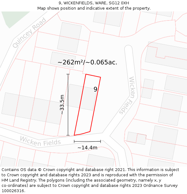 9, WICKENFIELDS, WARE, SG12 0XH: Plot and title map