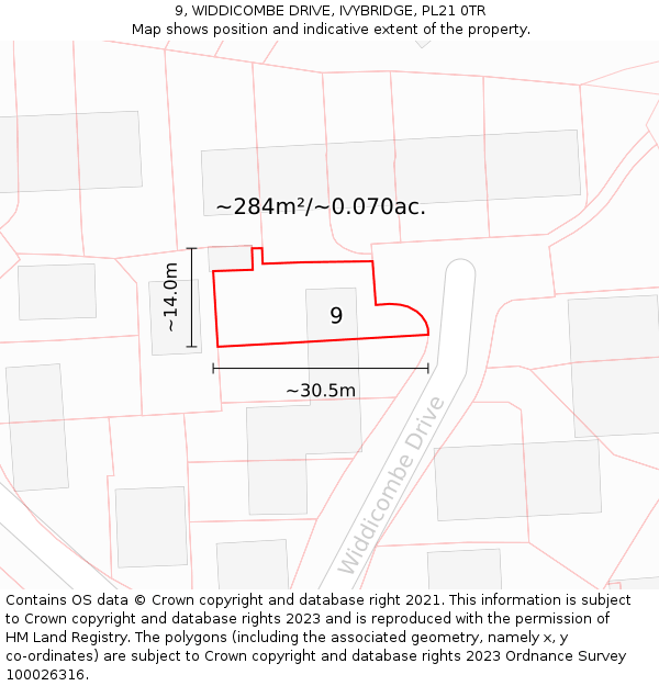 9, WIDDICOMBE DRIVE, IVYBRIDGE, PL21 0TR: Plot and title map