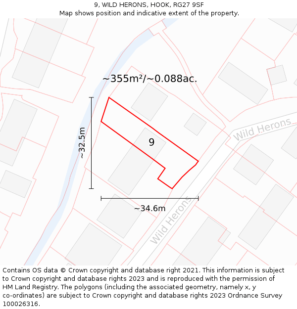 9, WILD HERONS, HOOK, RG27 9SF: Plot and title map