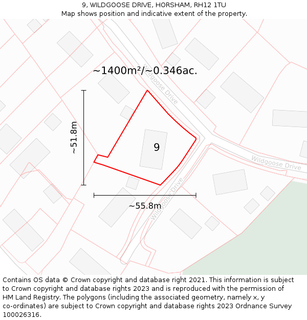 9, WILDGOOSE DRIVE, HORSHAM, RH12 1TU: Plot and title map