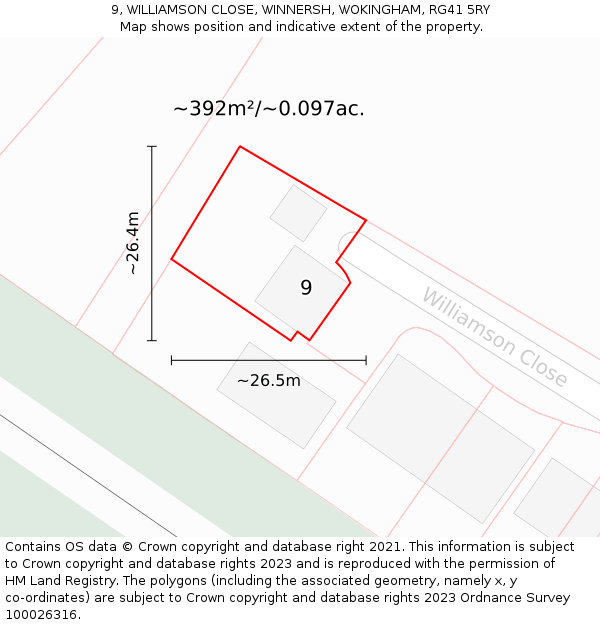 9, WILLIAMSON CLOSE, WINNERSH, WOKINGHAM, RG41 5RY: Plot and title map