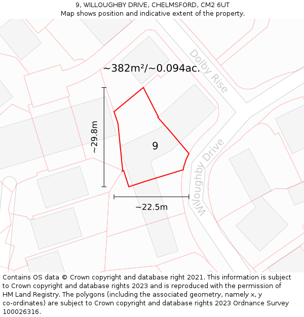 9, WILLOUGHBY DRIVE, CHELMSFORD, CM2 6UT: Plot and title map