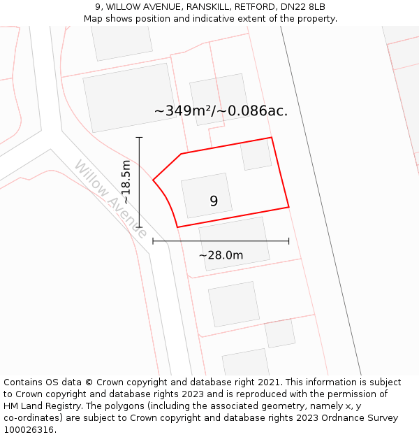 9, WILLOW AVENUE, RANSKILL, RETFORD, DN22 8LB: Plot and title map