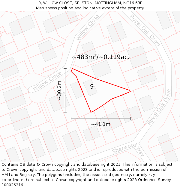 9, WILLOW CLOSE, SELSTON, NOTTINGHAM, NG16 6RP: Plot and title map