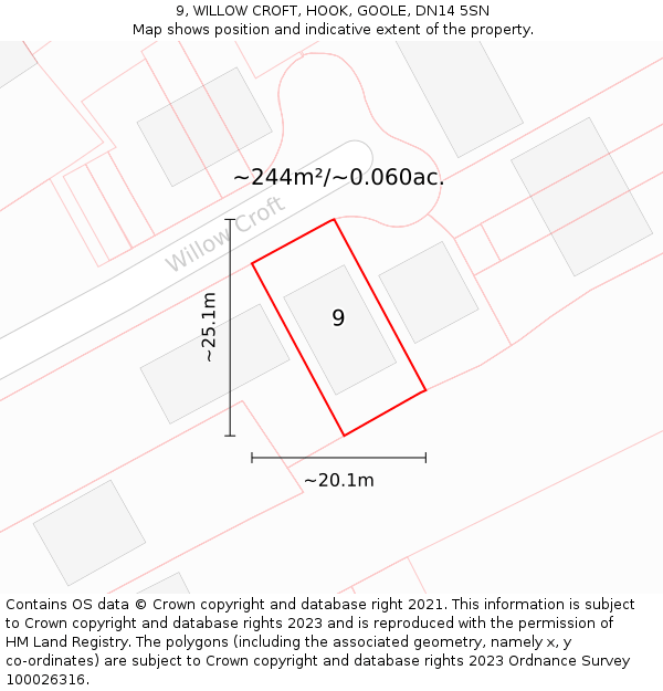 9, WILLOW CROFT, HOOK, GOOLE, DN14 5SN: Plot and title map