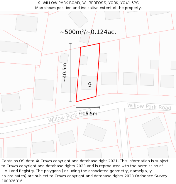 9, WILLOW PARK ROAD, WILBERFOSS, YORK, YO41 5PS: Plot and title map