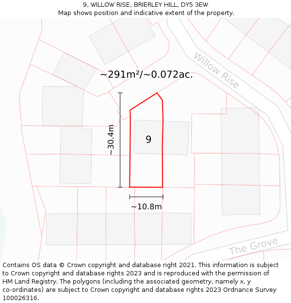 9, WILLOW RISE, BRIERLEY HILL, DY5 3EW: Plot and title map