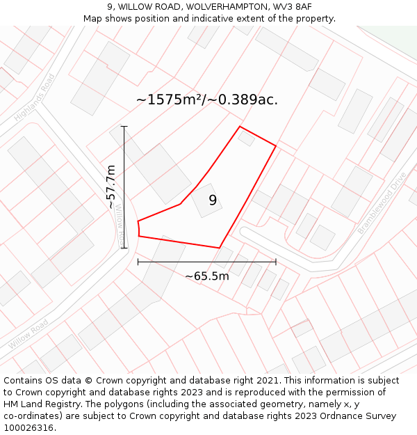 9, WILLOW ROAD, WOLVERHAMPTON, WV3 8AF: Plot and title map