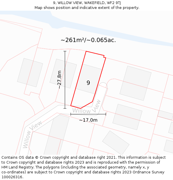 9, WILLOW VIEW, WAKEFIELD, WF2 9TJ: Plot and title map