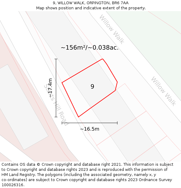 9, WILLOW WALK, ORPINGTON, BR6 7AA: Plot and title map