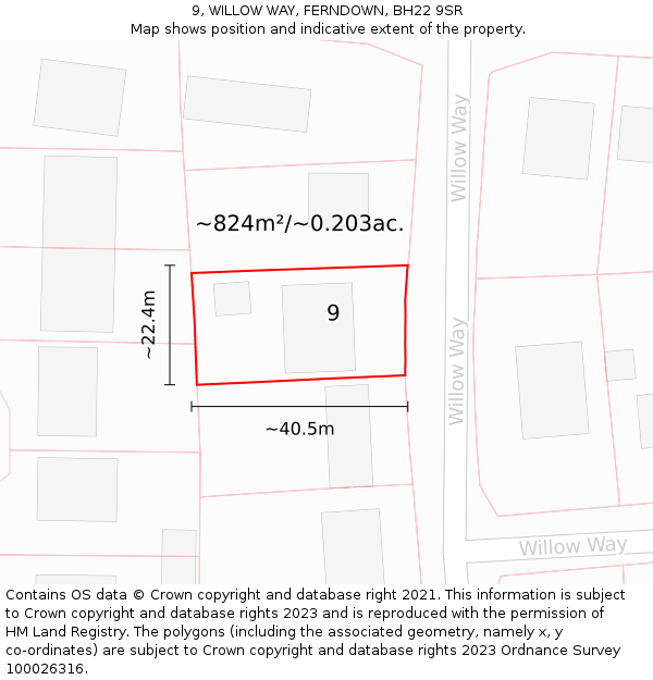 9, WILLOW WAY, FERNDOWN, BH22 9SR: Plot and title map