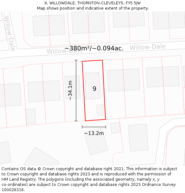 9, WILLOWDALE, THORNTON-CLEVELEYS, FY5 5JW: Plot and title map