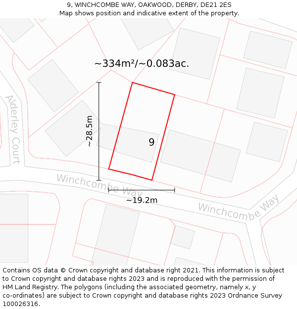 9, WINCHCOMBE WAY, OAKWOOD, DERBY, DE21 2ES: Plot and title map