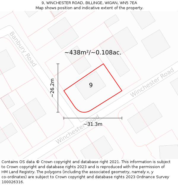 9, WINCHESTER ROAD, BILLINGE, WIGAN, WN5 7EA: Plot and title map