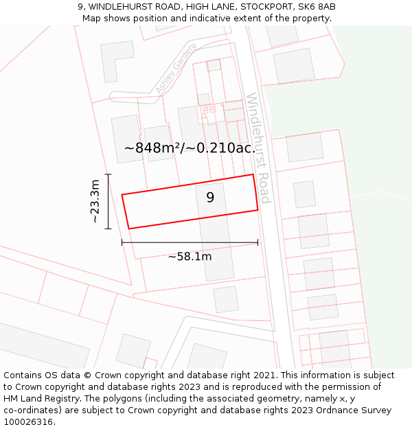 9, WINDLEHURST ROAD, HIGH LANE, STOCKPORT, SK6 8AB: Plot and title map