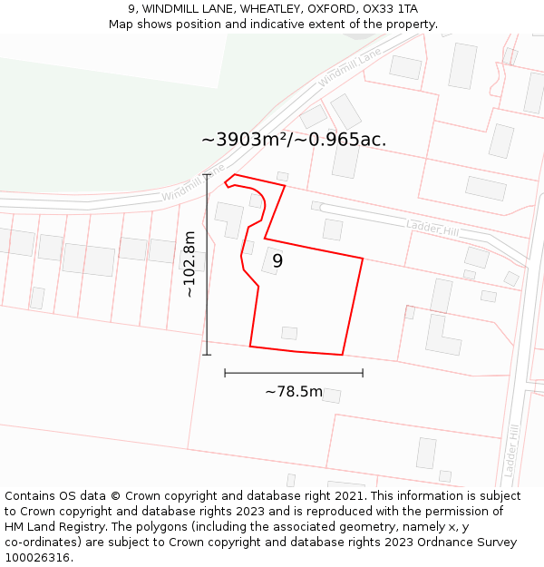 9, WINDMILL LANE, WHEATLEY, OXFORD, OX33 1TA: Plot and title map