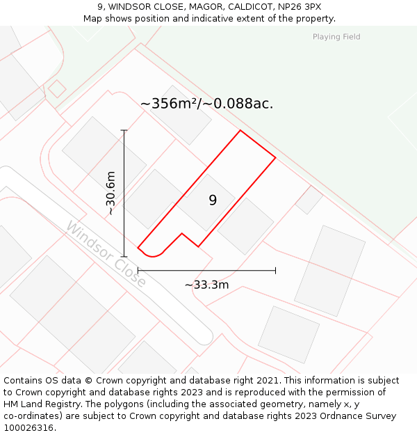 9, WINDSOR CLOSE, MAGOR, CALDICOT, NP26 3PX: Plot and title map