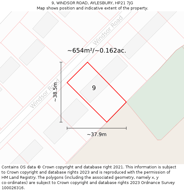 9, WINDSOR ROAD, AYLESBURY, HP21 7JG: Plot and title map
