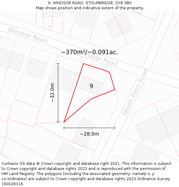 9, WINDSOR ROAD, STOURBRIDGE, DY8 3BX: Plot and title map