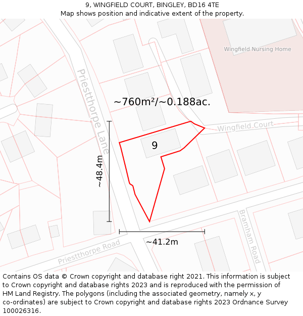 9, WINGFIELD COURT, BINGLEY, BD16 4TE: Plot and title map