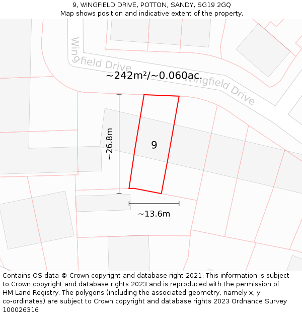 9, WINGFIELD DRIVE, POTTON, SANDY, SG19 2GQ: Plot and title map