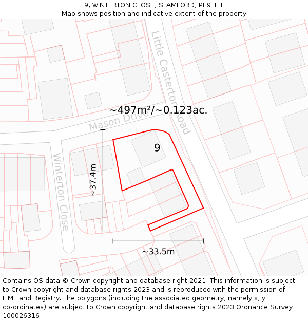 9, WINTERTON CLOSE, STAMFORD, PE9 1FE: Plot and title map