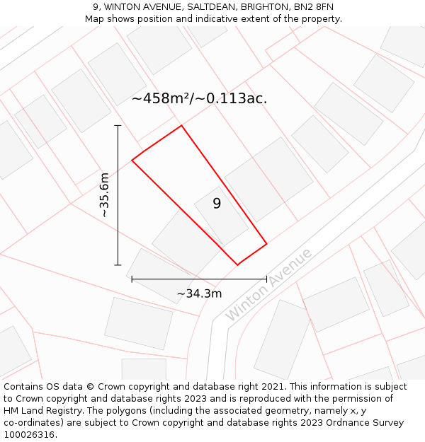 9, WINTON AVENUE, SALTDEAN, BRIGHTON, BN2 8FN: Plot and title map