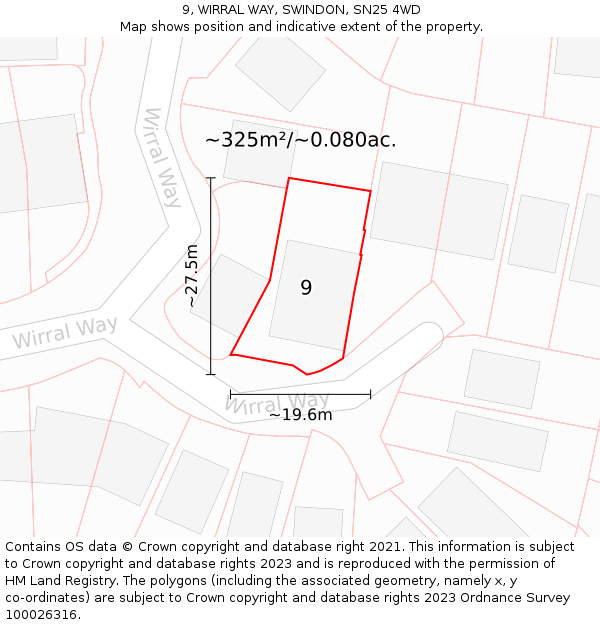 9, WIRRAL WAY, SWINDON, SN25 4WD: Plot and title map