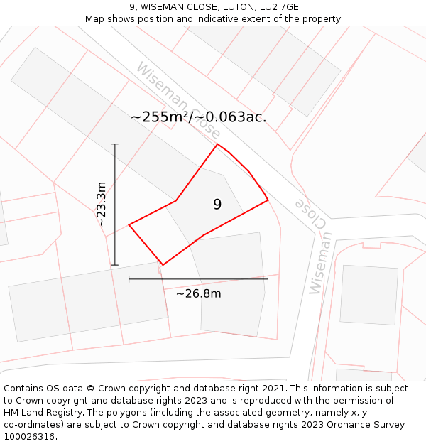 9, WISEMAN CLOSE, LUTON, LU2 7GE: Plot and title map