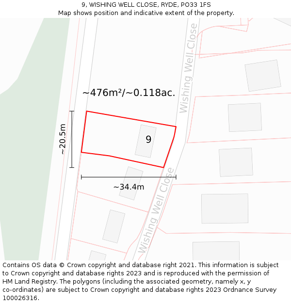 9, WISHING WELL CLOSE, RYDE, PO33 1FS: Plot and title map