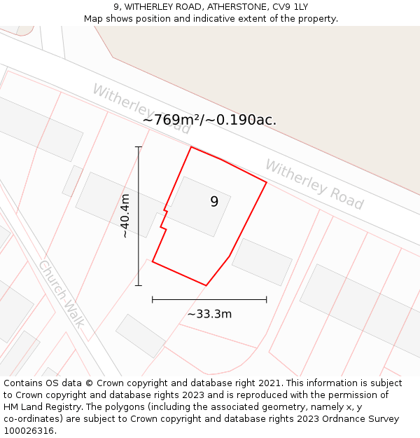 9, WITHERLEY ROAD, ATHERSTONE, CV9 1LY: Plot and title map