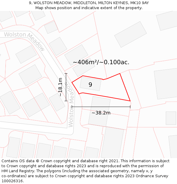 9, WOLSTON MEADOW, MIDDLETON, MILTON KEYNES, MK10 9AY: Plot and title map