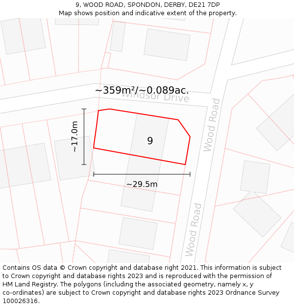 9, WOOD ROAD, SPONDON, DERBY, DE21 7DP: Plot and title map